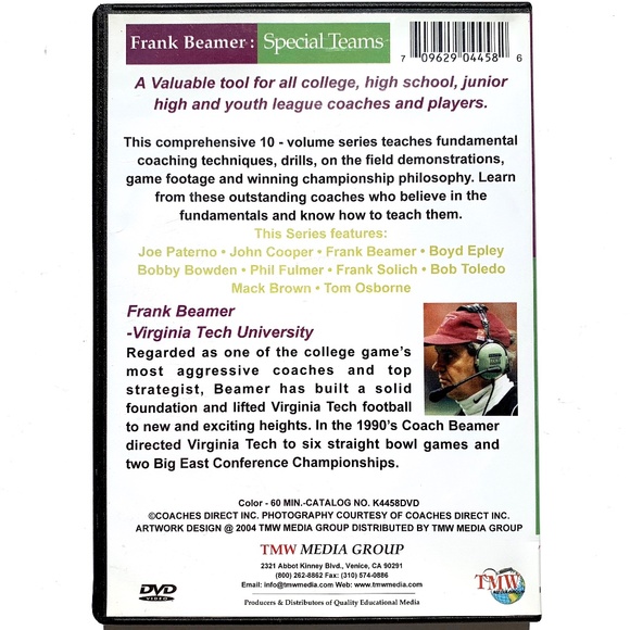 Successful Football Coaching: Frank Beamer - Special Teams DVD UPC 709629044586 - Picture 2 of 3